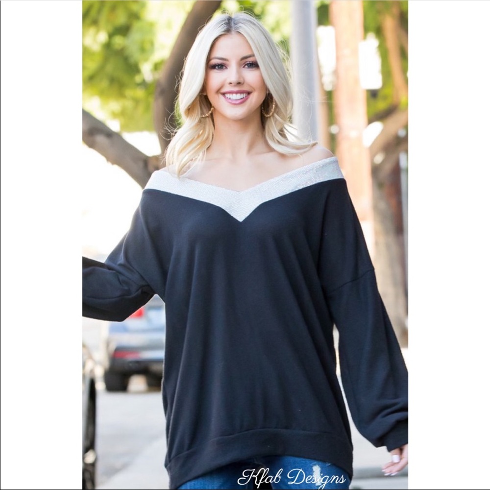 B33🔥Stunning black v-back-also off shoulder option- w/silver sequin trim@top🔥 - Picture 7 of 7